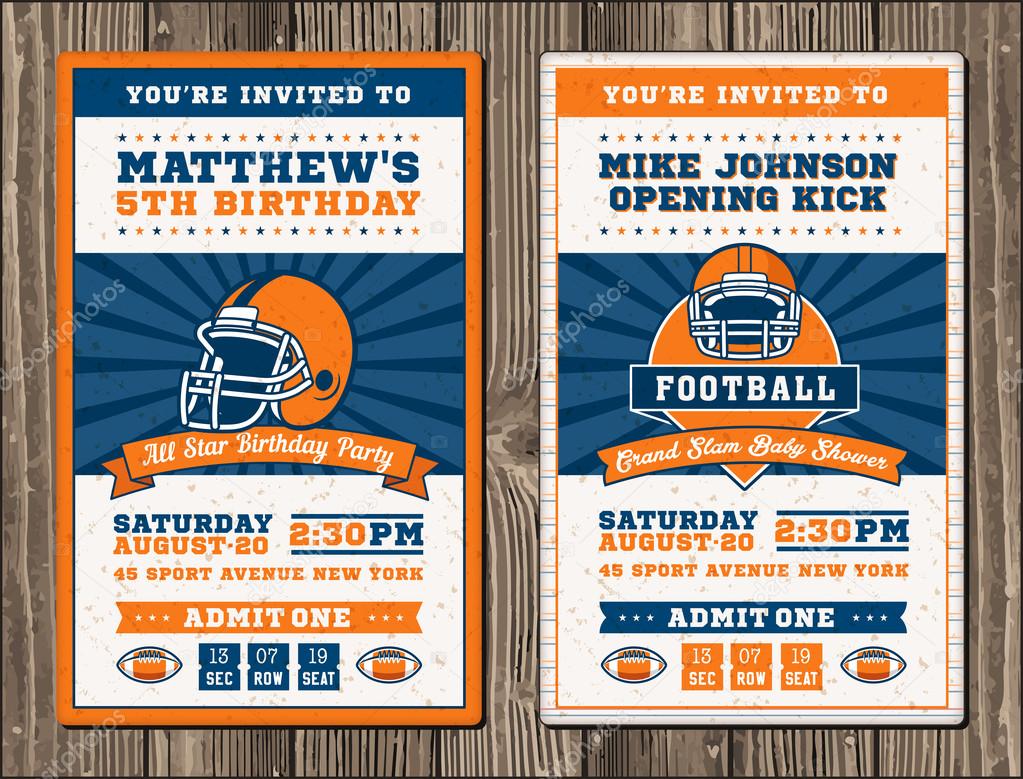 Vector illustrations for vertical Invitation tickets for Football themed events