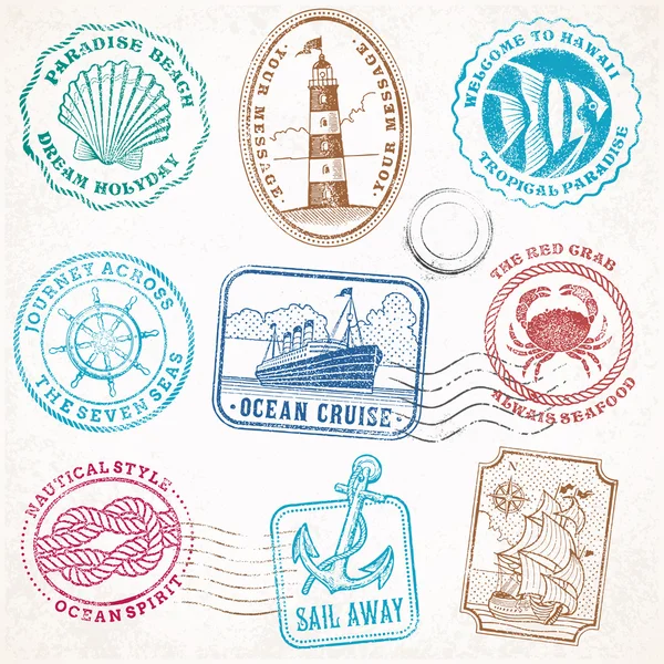 Vector sea journey vintage stamps — Stock Vector