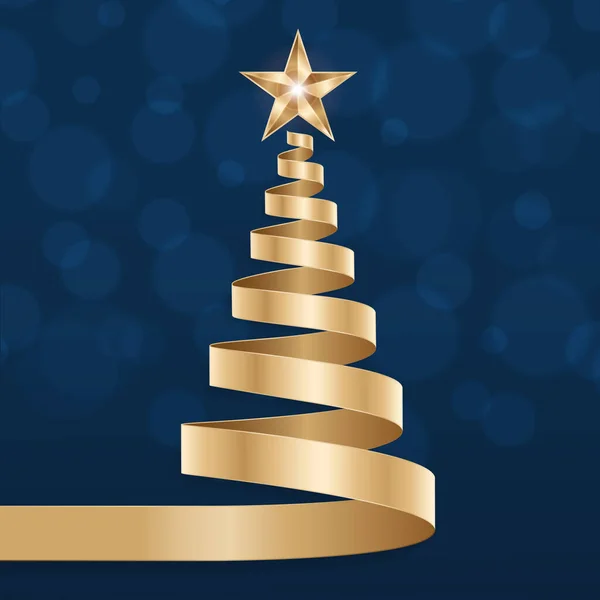 Vánoční Strom Hvězdy Pozdravy Zlatá Černá Pozadí — Stockový vektor
