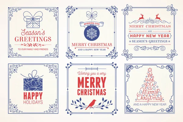 Ornate Feliz Natal Cartões Felicitações Quadrado Moda Férias Inverno Modelos — Vetor de Stock