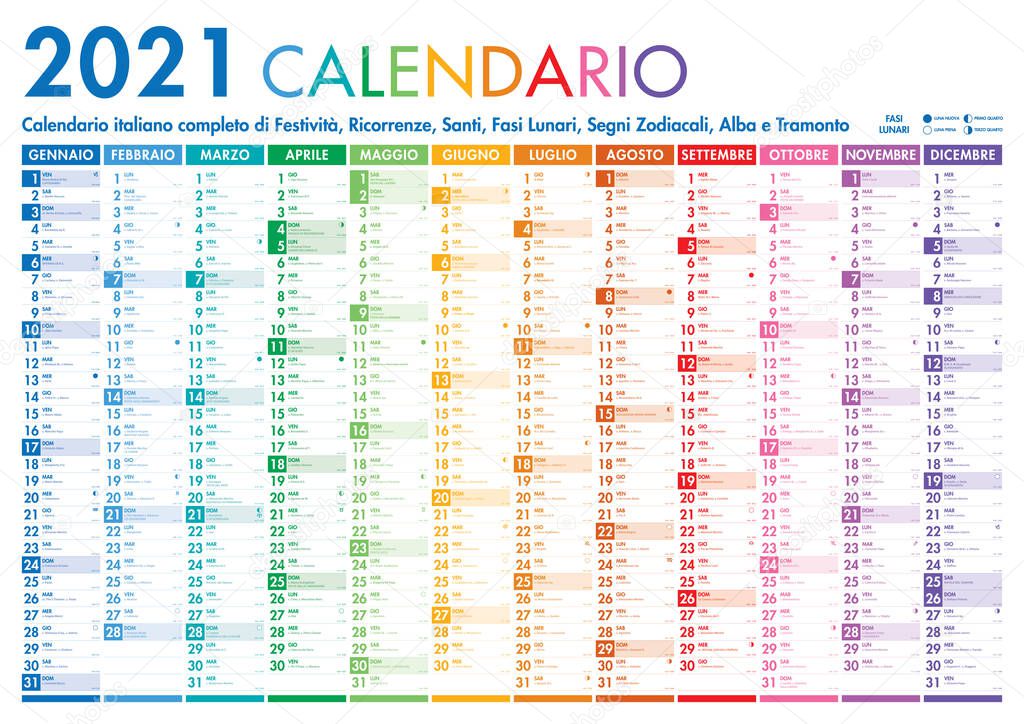 2021 Italian Planner Calendar with Vertical Months on white background
