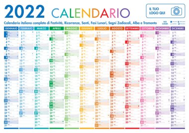 Beyaz arkaplanda Dikey Ayları olan 2022 İtalyan Planlayıcı Takvimi