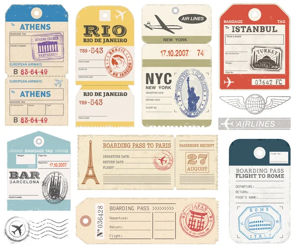 Ilustración vectorial de pasaporte grunge y etiquetas — Vector de stock