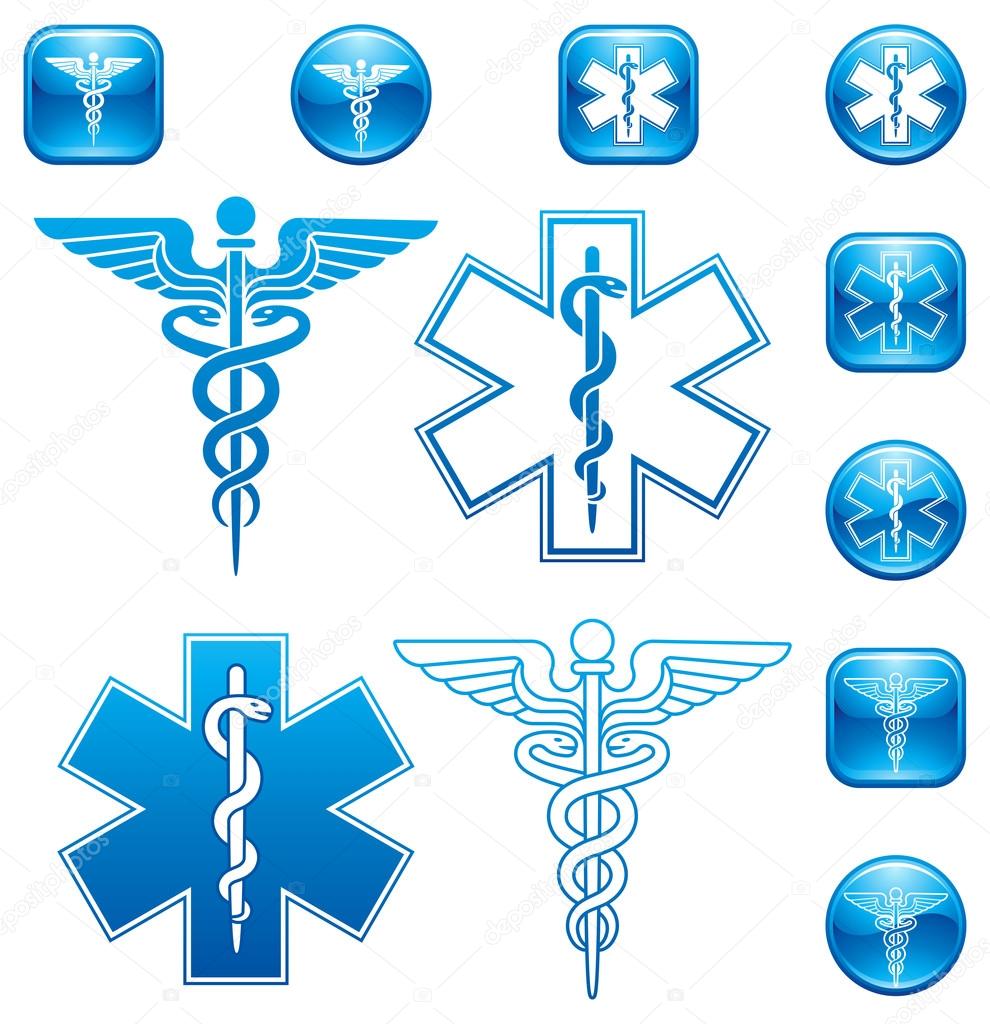 Vector Set of illustrations For Caduceus and Asclepius Staff icons and logos.