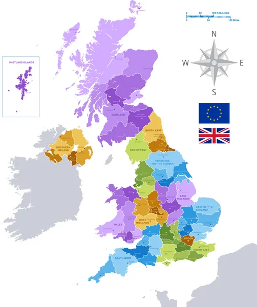 Mappa amministrativa di Vector UK — Vettoriale Stock