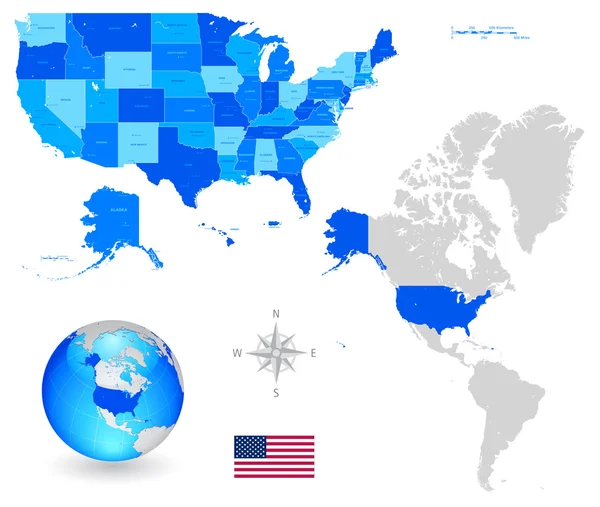 アメリカ合衆国のベクトル地図セット — ストックベクタ