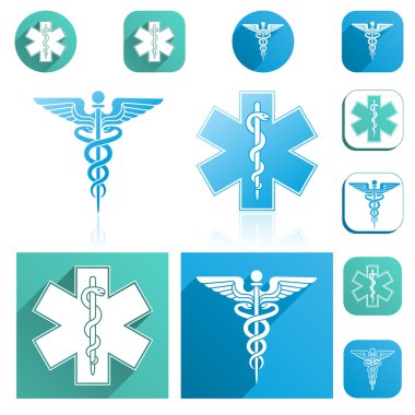 Caduceus ve Esculapius personel Icons Set