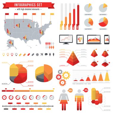 Infographics seti detaylı ABD harita ile