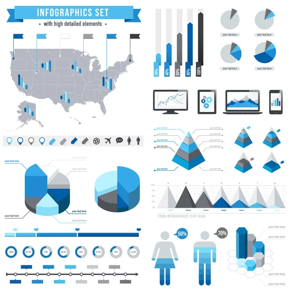 Infographies avec carte détaillée des États-Unis — Image vectorielle