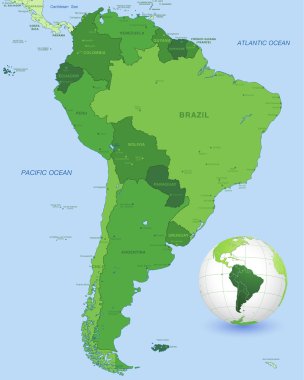 Güney Amerika yeşil vektör harita Set