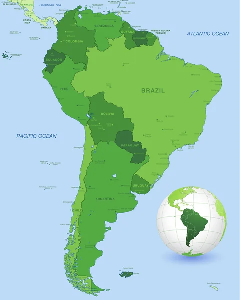 Suramérica verde vector mapa conjunto — Archivo Imágenes Vectoriales