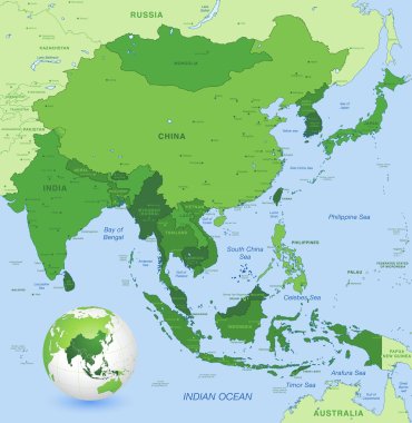 Yüksek detay vektör Uzak Doğu Asya Haritası