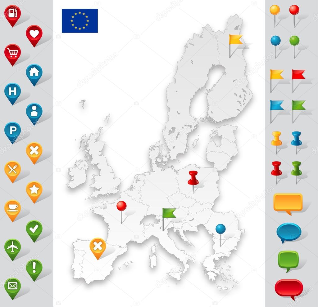 European Union Grey Map with markers