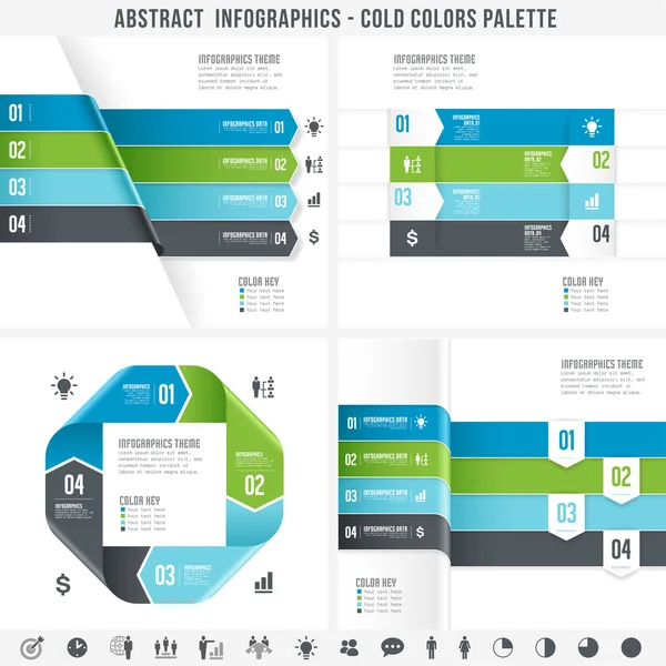 Kalte Farben abstrakte Infografiken Set 2 — Stockvektor