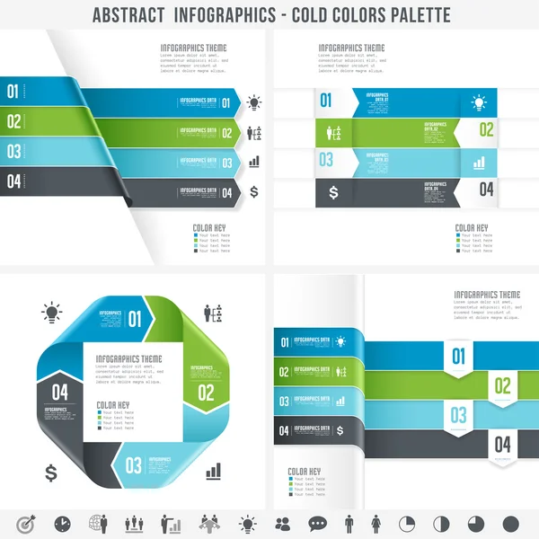 Cores frias Conjunto de infográficos abstratos 2 — Vetor de Stock