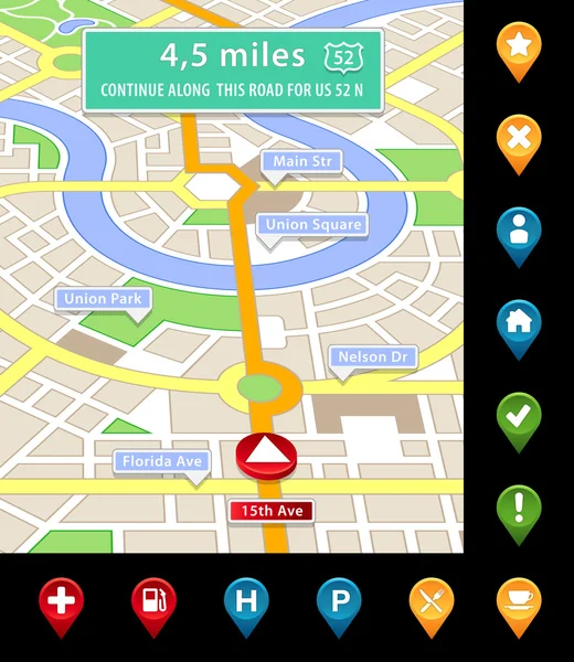 Vector imaginary city navigator screen — Stock Vector