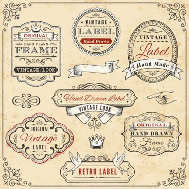 Hand drawn vintage framed label templates
