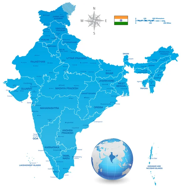 India Vector Map Set with 3D globe — Stock Vector