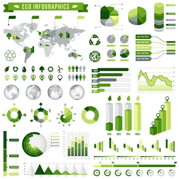 Grüne ökologische Infografiken Set 5 — Stockvektor