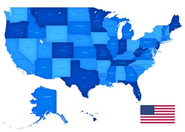 High Detail USA Blue shaded Map clipart