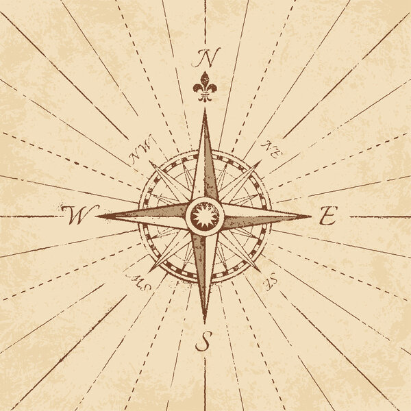 Vector Antique Grunge Compass Rose