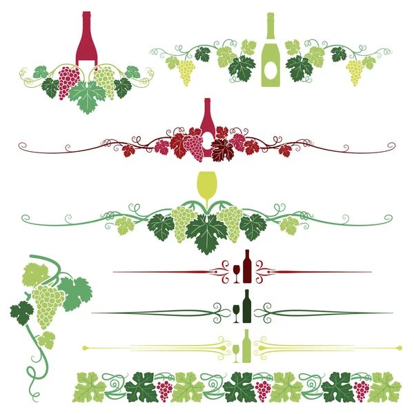 Set de decoraciones de uvas y vino — Vector de stock