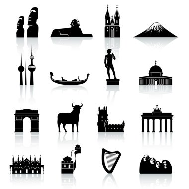 Dünya anıtlar ve kültür Icon Set