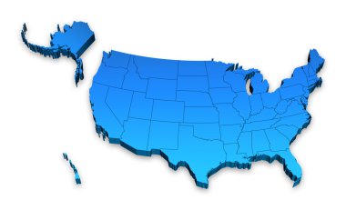 alaska ve hawaii ile 3D mavi ABD idari harita