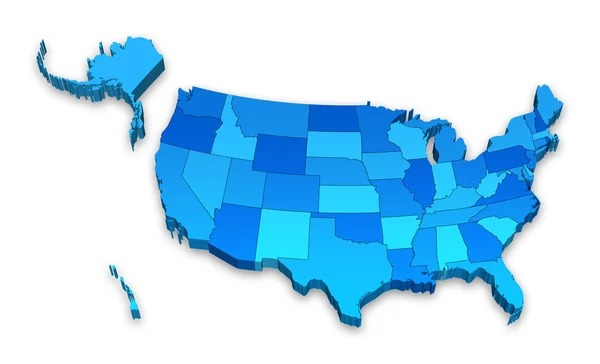 3D mapa niebieski Usa administracyjne — Zdjęcie stockowe