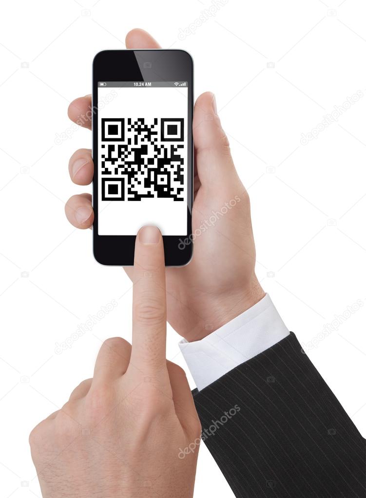 Hand Holding a Smartphone scanning qrcode