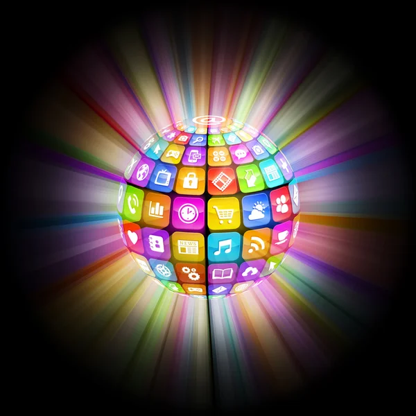 Renkli dışa dönük App Küre — Stok fotoğraf