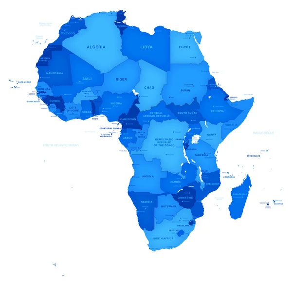 Vector África Mapa azul — Vector de stock