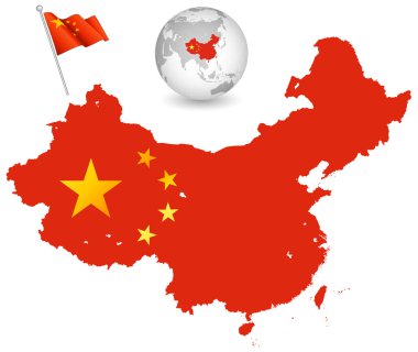 China Flag vector map Set clipart