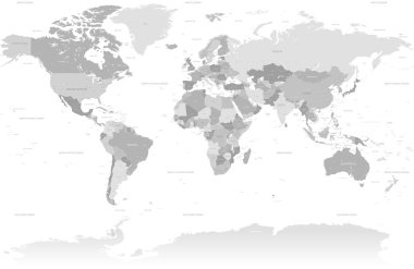 Yüksek detay gri Dünya Haritası