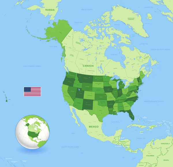 Hohe Detailgenauigkeit usa green map — Stockvektor