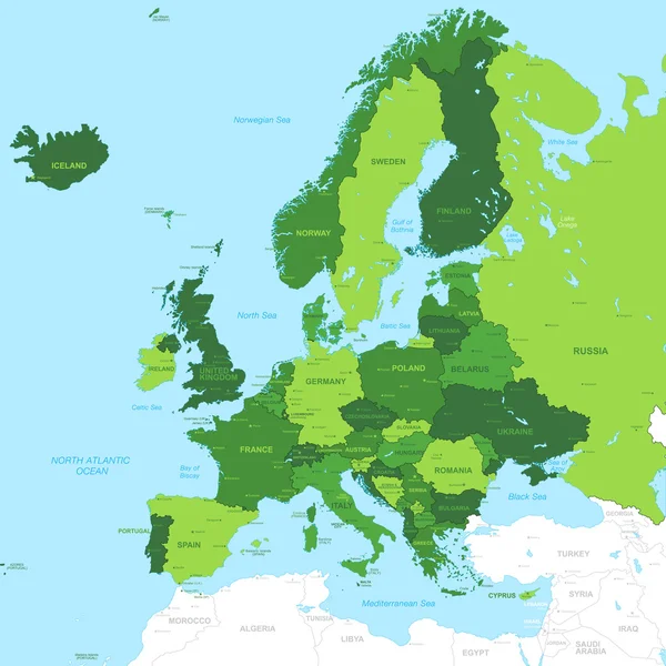 Vector χάρτη πράσινη Ευρώπη υψηλή λεπτομέρεια — Διανυσματικό Αρχείο