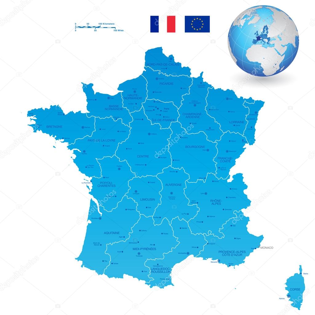 France Blue Administrative Map Set