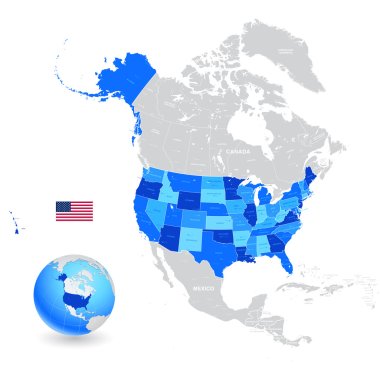 USA yüksek detay mavi harita seti