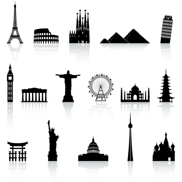 Vektör ünlü anıt simgeler kümesi