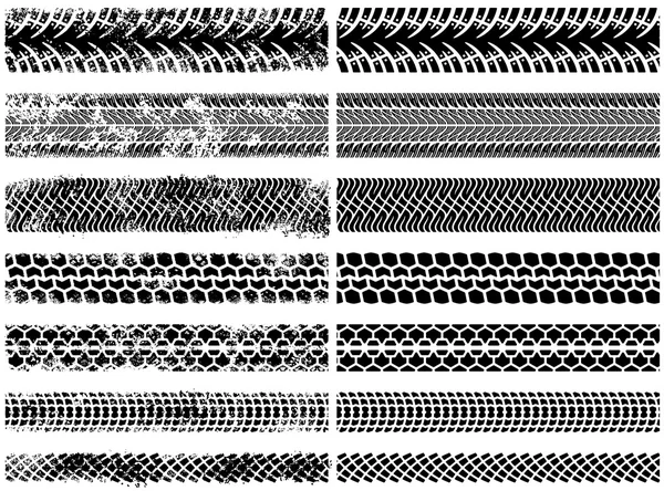 Dettaglio alto Grunge Pneumatico Tracce impostate — Vettoriale Stock