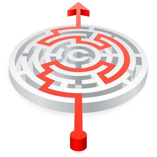 Vector Round Red Solved 3D Maze — Stock Vector