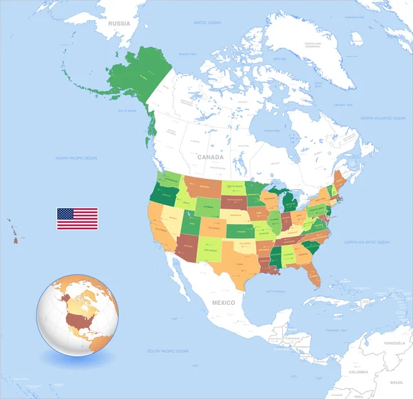 Διάνυσμα υψηλή λεπτομέρεια ΗΠΑ κλασικό χάρτη που — Διανυσματικό Αρχείο