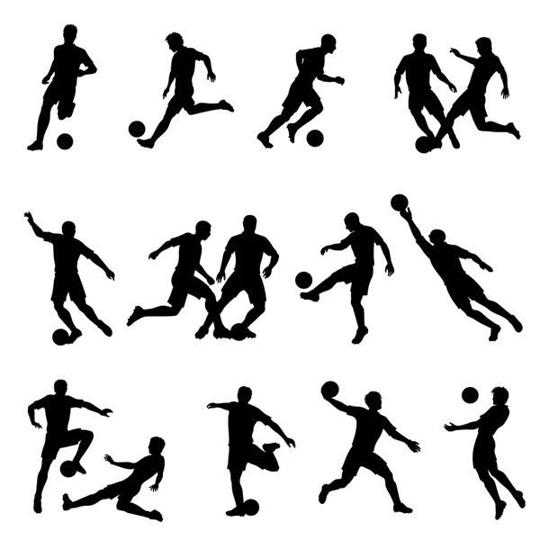 Voetbal speler vector silhouetten — Stockvector