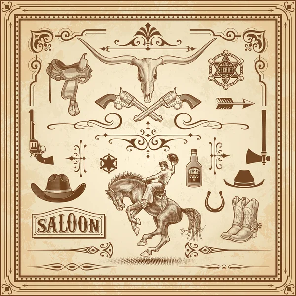 Set de decoraciones del salvaje oeste 3 — Vector de stock