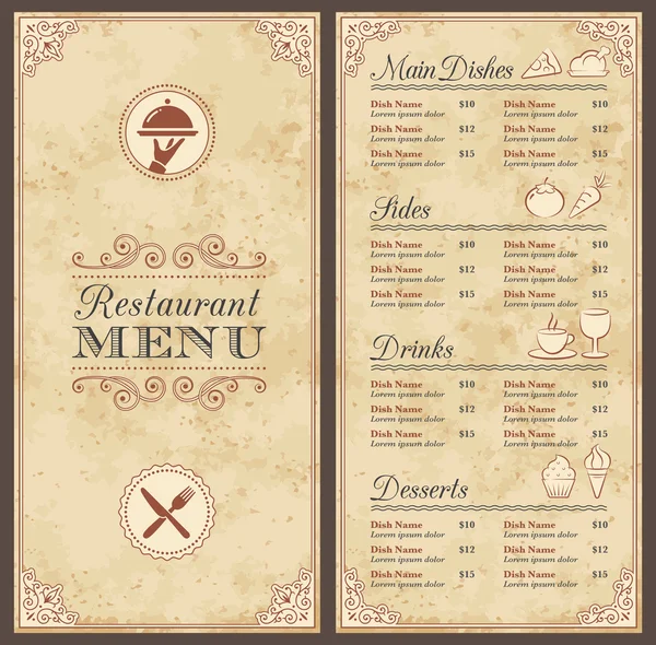 Modelo de menu grunge vintage — Vetor de Stock