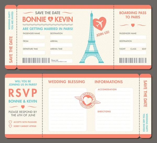 Vector Paris Hochzeit laden Tickets ein — Stockvektor