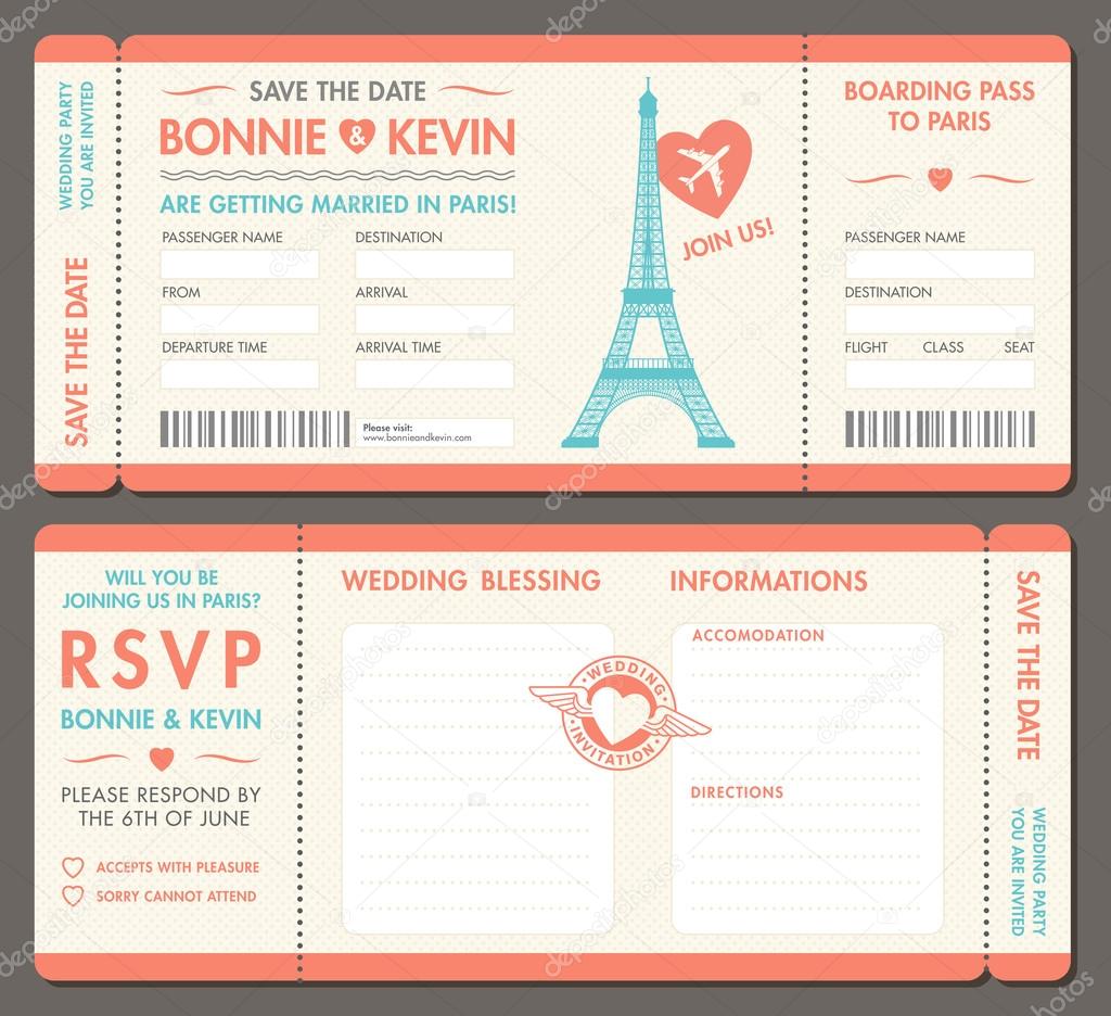 Vector Paris Wedding Invite Tickets