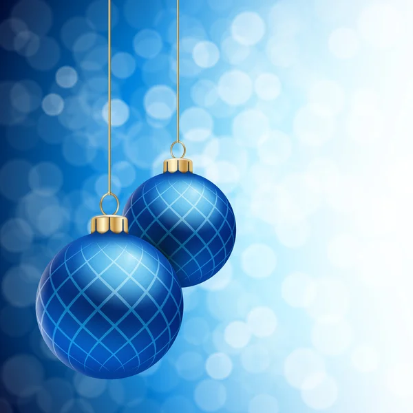 Bolas azules de Navidad en una llamarada desenfocada Fondo — Vector de stock