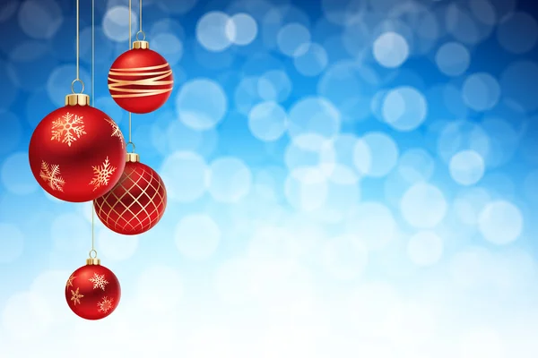 Arka plan mavi kırmızı ve altın Noel topları flare — Stok Vektör