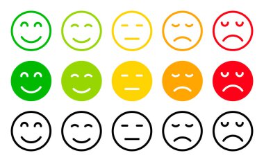 Pozitif nötr ve negatif duygu simgeleri gösteren geri besleme simgeleri